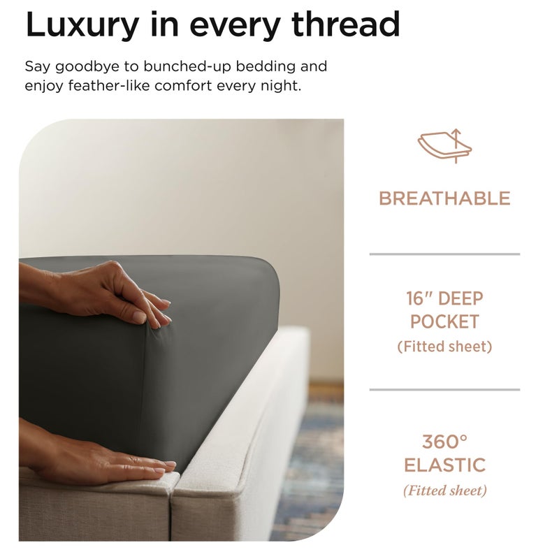 Threadmill Luxury 800 Thread Count Full Size 100% Cotton Sheets - Dark Grey Sateen Weave Bed-Sheets, Better Than Egyptian Cotton, 4 Pc Solid Bedding Set, Fits 16" Deep Pocket - Image 5